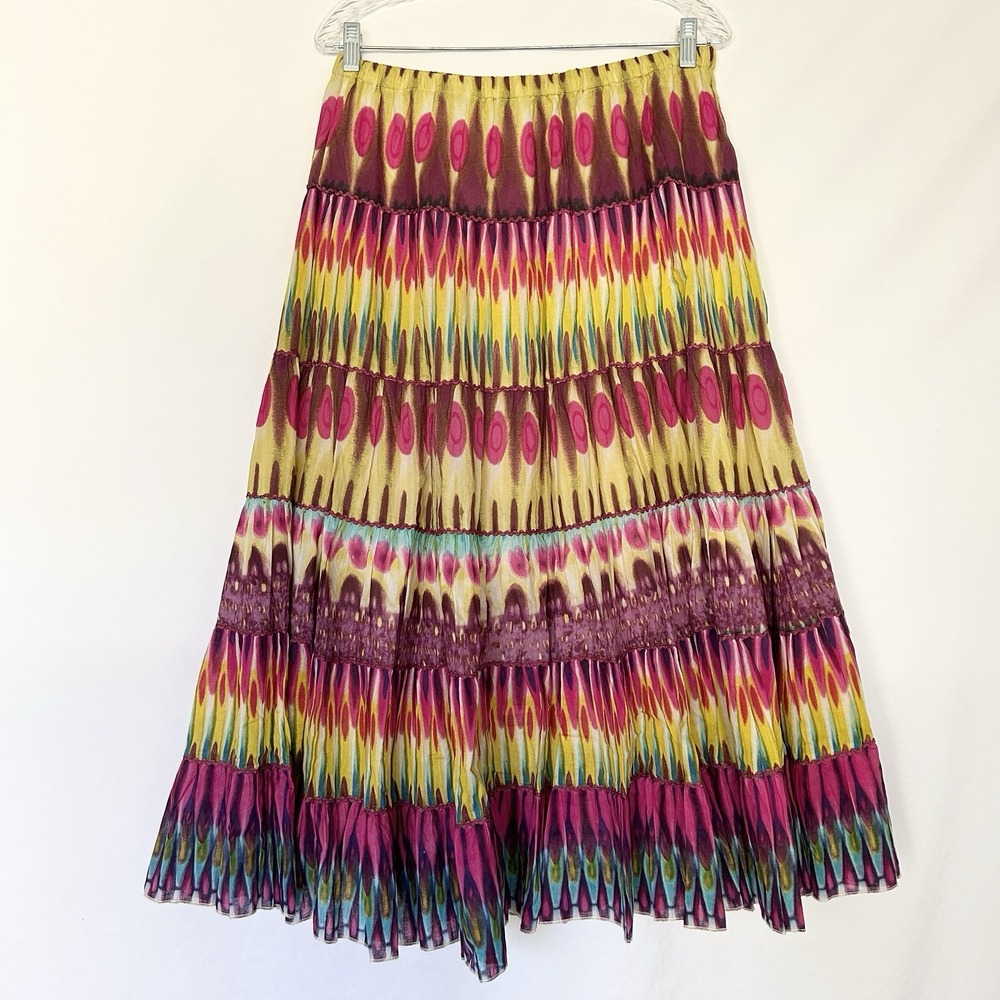 Tiered Artsy Boho Midi Skirt XLarge Maximalist Cotton Lined Unique Statement